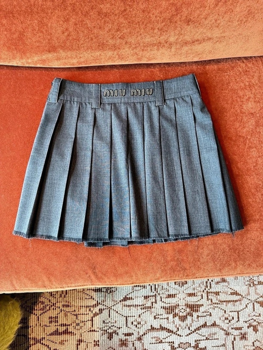 miumiu Pleated Mini Skirt in Gray Size 40